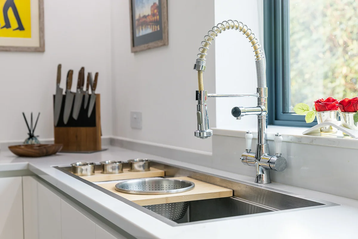 Chrome spring professional tap workstation sink colander quartz