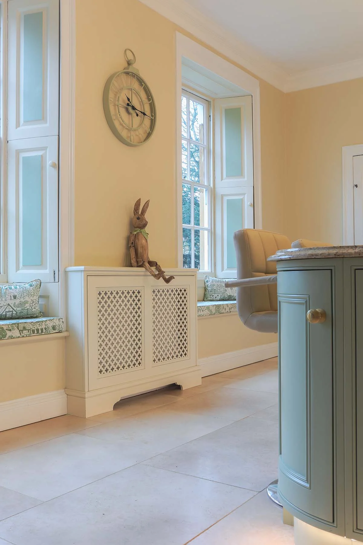 Window seat cushions radiator cover sash windows duck egg island clock