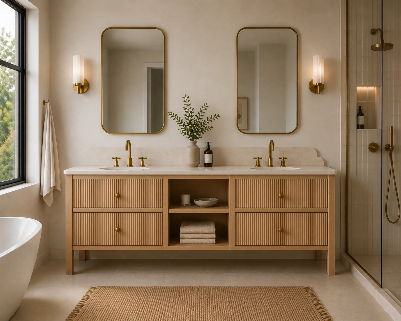 Double Reeded Open Shelf Vanity Unit